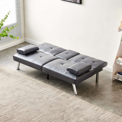 WestWood Luxury PU Leather Manhattan Sofa Bed 3 Seater Chrome Legs Recliner Settee Grey