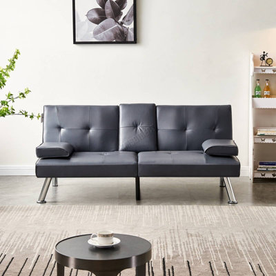 WestWood Luxury PU Leather Manhattan Sofa Bed 3 Seater Chrome Legs Recliner Settee Grey