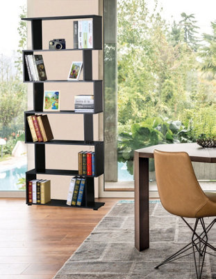 WestWood PB 6 Tier S Shape Bookshelf Bookcase Stand Storage Display Unit Office Cupboard Cabinet Rack Divider PB01 Black