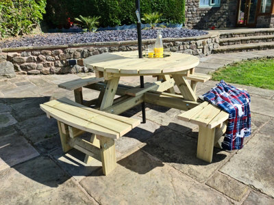 Circular picnic table on sale with seat backs