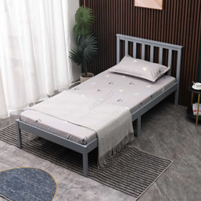 WestWood Single Bed Durable Solid Pine Frame Low Foot End Wood Slat Support Bedroom Grey