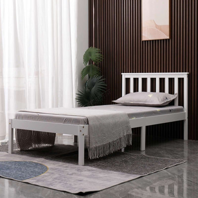 WestWood Single Bed Durable Solid Pine Frame Low Foot End Wood Slat Support Bedroom White