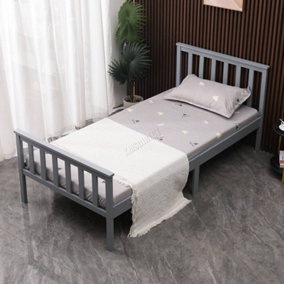 WestWood Single Bed Solid Pine Wood Frame With Footboard Wood Slat Support Bedroom Grey