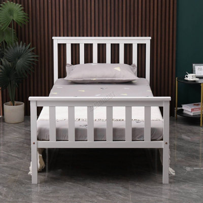 WestWood Single Bed Solid Pine Wood Frame With Footboard Wood Slat Support Bedroom White