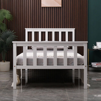 WestWood Single Bed Solid Pine Wood Frame With Footboard Wood Slat Support Bedroom White