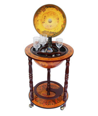 WestWood Vintage Globe Bar Drink Cabinet Wine Bottle Stand Trolley Movable Wheels 330mm