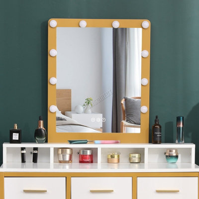 WestWood White Golden Vintage Dressing Makeup Table Stool Set Spacious  Storage LED Mirror