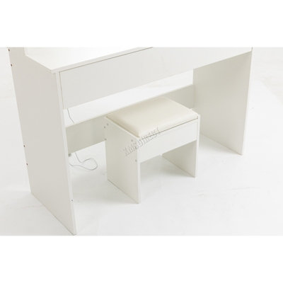 WestWood White Wood Vanity Makeup Dressing Table Set W/Stool Ample Storage Mirror LED