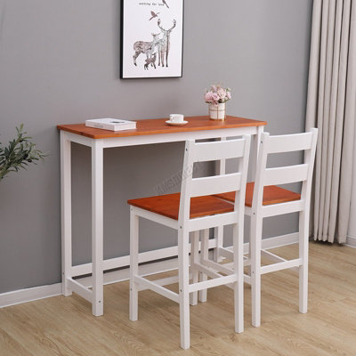 WestWood Wood Bar Table Set 2 Stools Dining Room Breakfast Chair