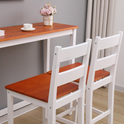 WestWood Wood Bar Table Set 2 Stools Dining Room Breakfast Chair Metal Frame White Honey