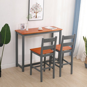 WestWood Wooden Bar Table Set 2 Stools Dining Room Breakfast Chair Metal Frame Grey Honey