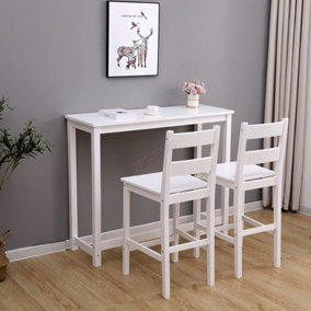 WestWood Wooden Bar Table Set 2 Stools Dining Room Breakfast Chair Metal Frame Home White
