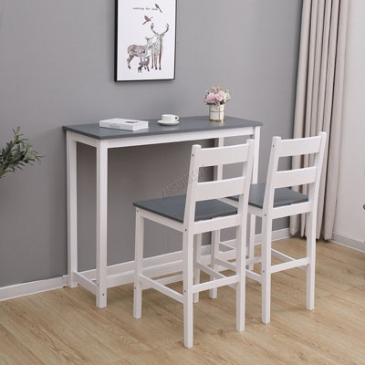 WestWood Wooden Bar Table Set 2 Stools Dining Room Breakfast Chair ...