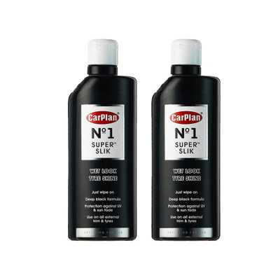 Wet Look Car Tyre Shine Dressing Anti-Fling CarPlan No.1 Super Slik 600ml x2
