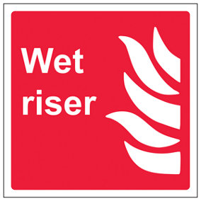 Wet Riser Fire Safety Equipment Sign - Rigid Plastic - 100x100mm (x3)
