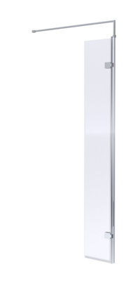 Wetroom 8mm Toughened Safety Glass Hinged Return Screen and Support Bar - 300mm x 1850mm - Polished Chrome  - Balterley