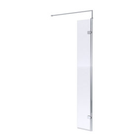 Wetroom 8mm Toughened Safety Glass Hinged Return Screen and Support Bar - 300mm x 1850mm - Polished Chrome  - Balterley