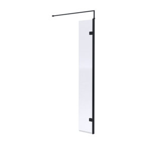 Wetroom 8mm Toughened Safety Glass Hinged Return Screen and Support Bar - 300mm x 1850mm - Satin Black  - Balterley