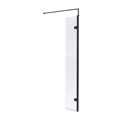 Wetroom 8mm Toughened Safety Glass Hinged Return Screen and Support Bar - 300mm x 1850mm - Satin Black