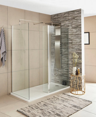 Wetroom 8mm Toughened Safety Glass Return Screen - 215mm x 1850mm - Polished Chrome - Balterley