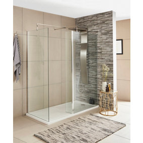 Wetroom 8mm Toughened Safety Glass Return Screen - 215mm x 1850mm - Polished Chrome