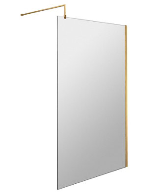 Wetroom 8mm Toughened Safety Glass Screen and Support Bar 1000mm x 1850mm - Brushed Brass - Balterley