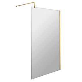 Wetroom 8mm Toughened Safety Glass Screen and Support Bar 1000mm x 1850mm - Brushed Brass - Balterley