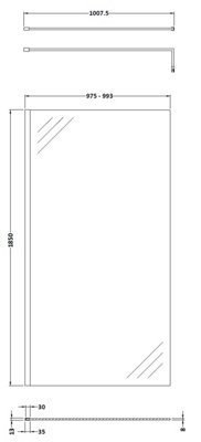 Wetroom 8mm Toughened Safety Glass Screen and Support Bar 1000mm x 1850mm - Polished Chrome - Balterley