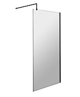 Wetroom 8mm Toughened Safety Glass Screen and Support Bar 1000mm x 1850mm - Satin Black - Balterley