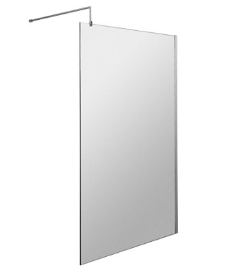 Wetroom 8mm Toughened Safety Glass Screen and Support Bar 1100mm x 1850mm - Polished Chrome