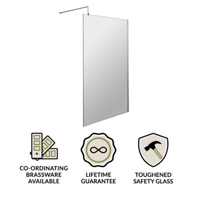 Wetroom 8mm Toughened Safety Glass Screen and Support Bar 1100mm x 1850mm - Polished Chrome - 3