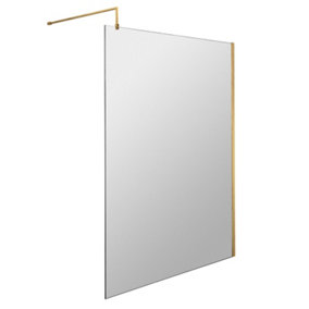 Wetroom 8mm Toughened Safety Glass Screen and Support Bar 1200mm x 1850mm - Brushed Brass - Balterley