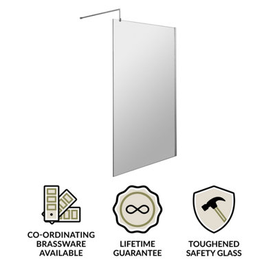 Wetroom 8mm Toughened Safety Glass Screen and Support Bar 1200mm x 1850mm - Polished Chrome - 3