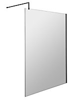 Wetroom 8mm Toughened Safety Glass Screen and Support Bar 1200mm x 1850mm - Satin Black - Balterley