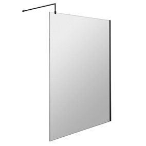 Wetroom 8mm Toughened Safety Glass Screen and Support Bar 1200mm x 1850mm - Satin Black - Balterley