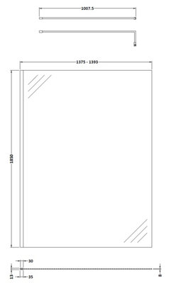 Wetroom 8mm Toughened Safety Glass Screen and Support Bar 1400mm x 1850mm - Brushed Brass - Balterley