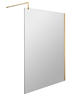 Wetroom 8mm Toughened Safety Glass Screen and Support Bar 1400mm x 1850mm - Brushed Brass