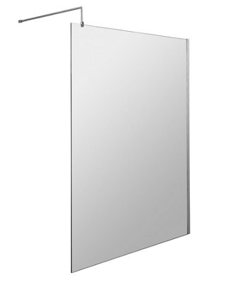 Wetroom 8mm Toughened Safety Glass Screen and Support Bar 1400mm x 1850mm - Polished Chrome