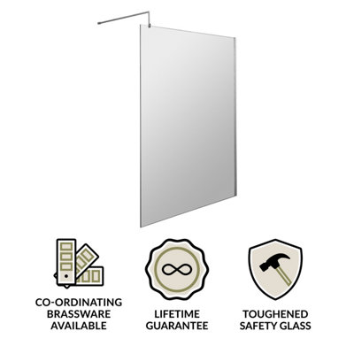 Wetroom 8mm Toughened Safety Glass Screen and Support Bar 1400mm x 1850mm - Polished Chrome - 3