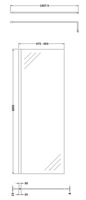 Wetroom 8mm Toughened Safety Glass Screen and Support Bar 700mm x 1850mm - Polished Chrome - Balterley