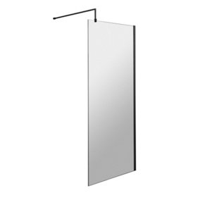 Wetroom 8mm Toughened Safety Glass Screen and Support Bar 700mm x 1850mm - Satin Black - Balterley