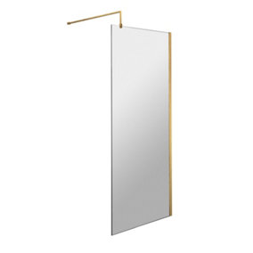 Wetroom 8mm Toughened Safety Glass Screen and Support Bar 760mm x 1850mm - Brushed Brass - Balterley