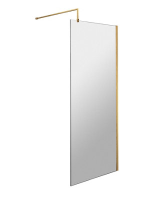 Wetroom 8mm Toughened Safety Glass Screen and Support Bar 760mm x 1850mm - Brushed Brass