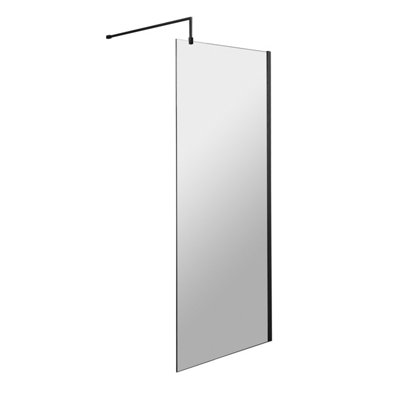 Wetroom 8mm Toughened Safety Glass Screen and Support Bar 760mm x 1850mm - Satin Black - Balterley