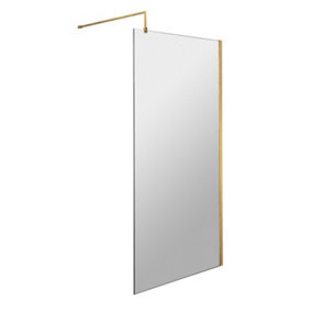 Wetroom 8mm Toughened Safety Glass Screen and Support Bar 800mm x 1850mm - Brushed Brass - Balterley