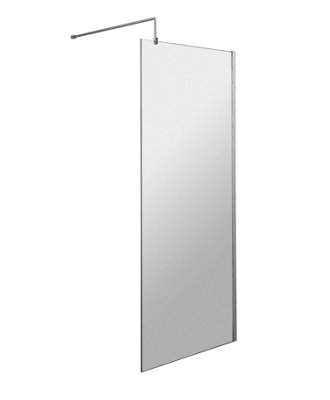 Wetroom 8mm Toughened Safety Glass Screen and Support Bar 800mm x 1850mm - Polished Chrome