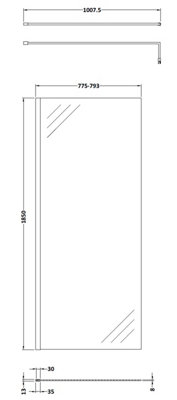 Wetroom 8mm Toughened Safety Glass Screen and Support Bar 800mm x 1850mm - Polished Chrome