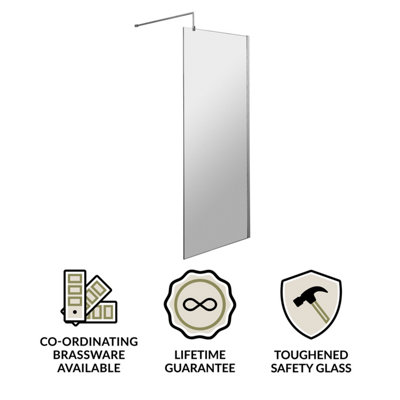 Wetroom 8mm Toughened Safety Glass Screen and Support Bar 800mm x 1850mm - Polished Chrome - 3