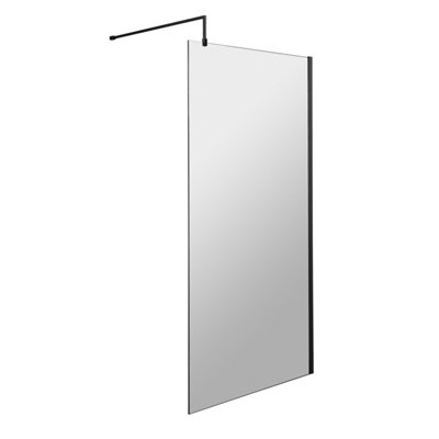 Wetroom 8mm Toughened Safety Glass Screen and Support Bar 800mm x 1850mm - Satin Black
