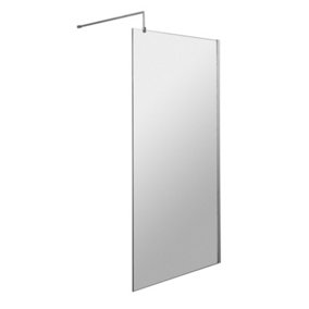 Wetroom 8mm Toughened Safety Glass Screen and Support Bar 900mm x 1850mm - Polished Chrome - Balterley